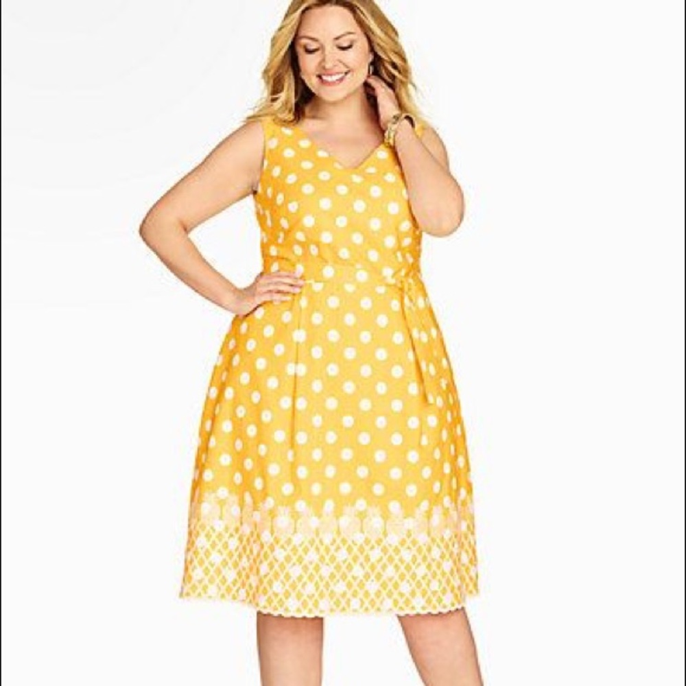 Yellow and white polka dot Talbots dress NEW